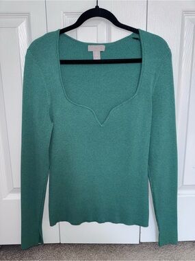 H&M Teal Ribbed Crewneck Sweater